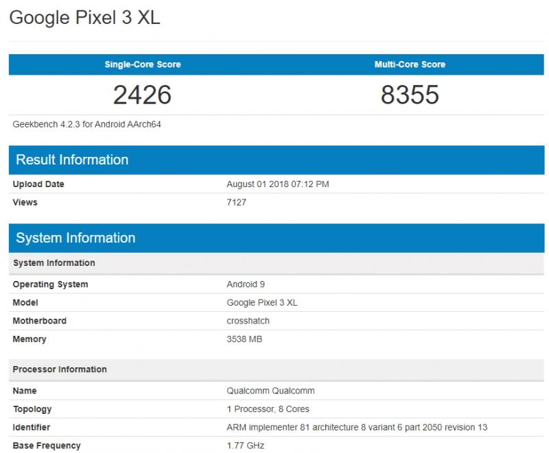 Google 新旗艦 Pixel 3 XL 悄悄現身跑分數據庫！效能跑分、規格曝光