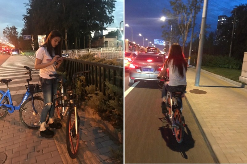 超狂星女郎！騎鐵馬遇塞車 大膽搭狗仔便車