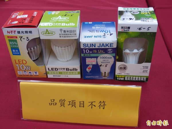 消基會日前抽驗市售LED燈泡21件,發現有4件恐有觸電風險。(記者林彥彤攝)