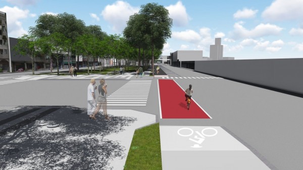 建設局要串聯全市7條園道及7處公園,形成一條讓民眾可以騎單車、運動休閒、散步間賞樹的綠色園道。(建設局提供,模擬圖)