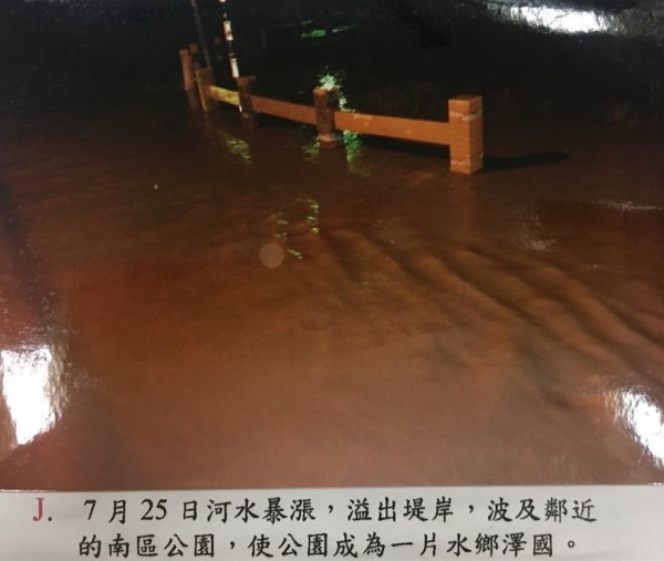 遇到大雨來襲，大饒中排宣洩不及，鄰近社區就變成水鄉澤國。（記者陳冠備翻攝）