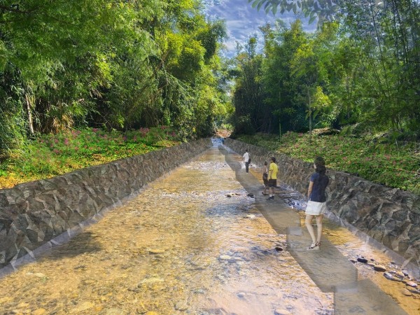 台中市水利局爭取中央「全國水環境改善計畫」，辦理沙鹿南勢溪水環境改善工程的示意圖。（圖由水利局提供）