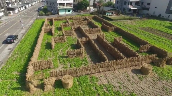 嘉義縣環保局在太保市打造稻草迷宮。（嘉義縣政府提供）