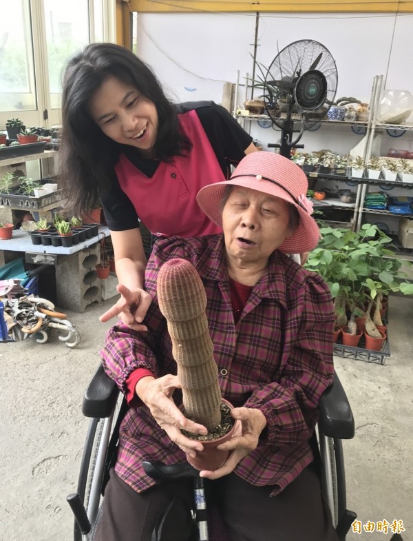 82歲的許阿嬤一臉驚訝看著，頻頻說讚。（記者陳冠備攝）