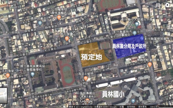 崇實高工後方土地，市價逾10億，將作公園使用。（畫面截取自google衛星地圖，記者顏宏駿翻攝）