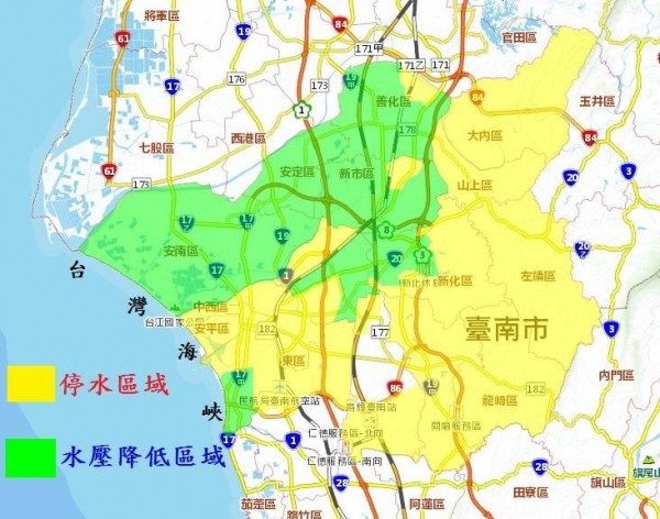 台南市有16個行政區、34萬多戶將於2月26日上午8時起停水47小時。（圖：自來水公司六區管理處提供）