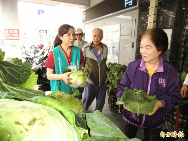 醫師自費買3千台斤高麗菜送路人。(記者黃旭磊攝)