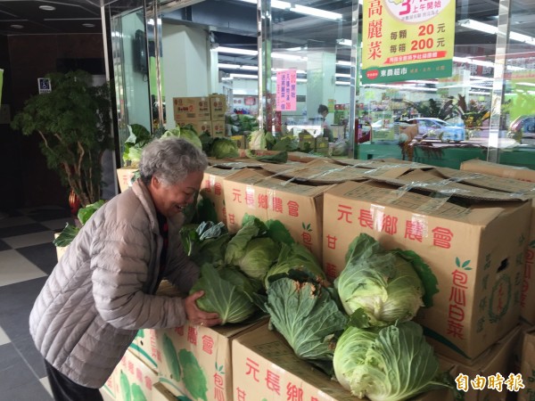 民眾開心選購物美價廉的高麗菜。(記者張存薇攝)