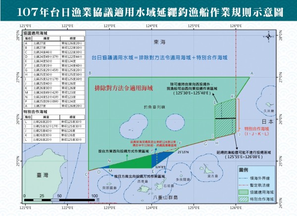 今年台日漁業協議漁船作業規則示意圖。（圖由漁業署提供）