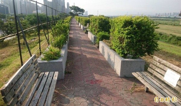 第二河川局辦理竹北市興隆路頭前溪堤防環境改善工程,現已封閉約300公尺堤頂,近日將更新鋪面,工期約4個月。(記者廖雪茹攝)