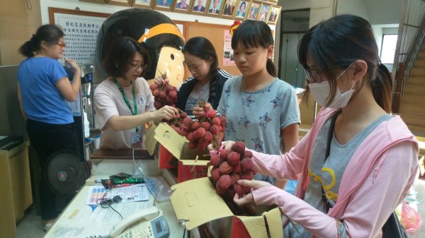 謝金燕連續兩年捐愛心荔枝給彰化家扶中心。(記者劉曉欣翻攝)