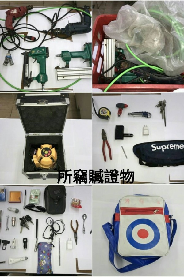 警方在他家中及車上搜出大批行竊工具及贓證物。（記者姚岳宏翻攝）