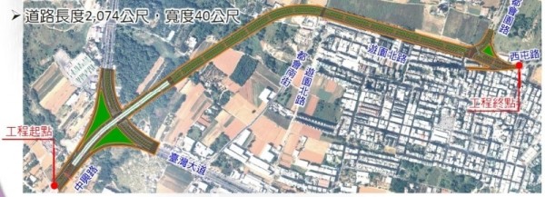 中科西南向聯外道路全長2公里多，有一段會橫跨台灣大道。（記者蘇金鳳翻攝）