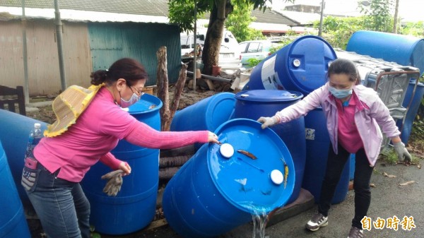 防疫登熱除了消毒，最重要將清除積水容器。（記者蔡淑媛翻攝）