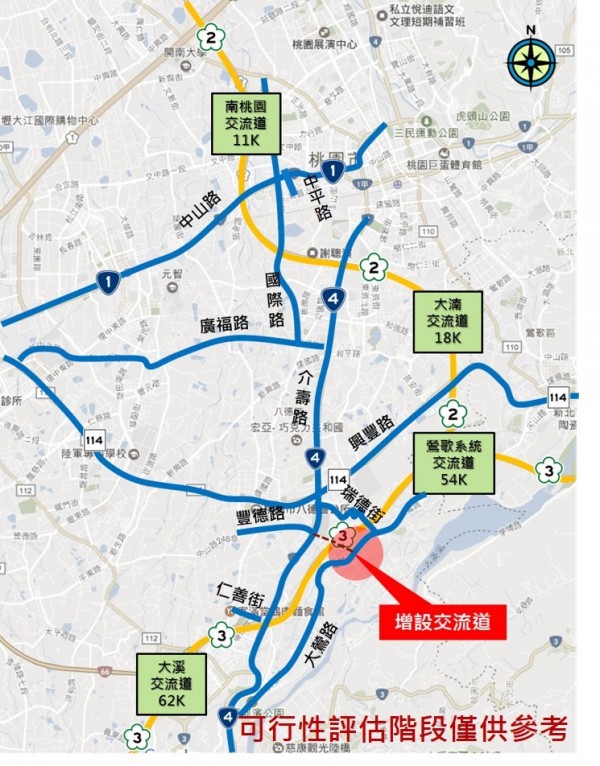 桃市府規劃增設大鶯豐德交流道，讓八德、大溪可以快速上國道3號。（桃市交通局提供）