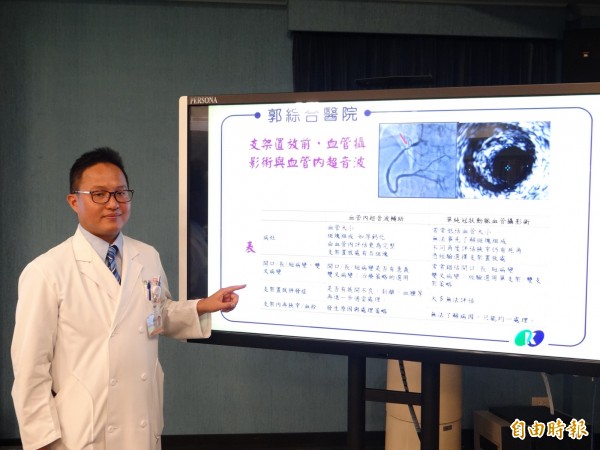 郭綜合醫院心臟內科醫師徐漢仲指出血管內超音波有利輔助治療冠狀動脈疾病。(記者王俊忠攝)