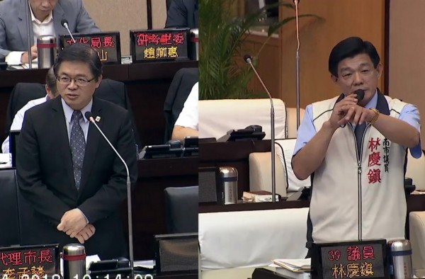 李孟諺(左)答詢說,代理市長已滿一年,他把每一天都當成第一天在做。(記者蔡文居翻攝)