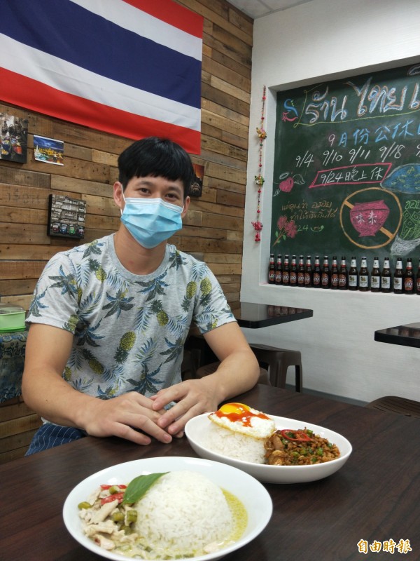 打拋豬肉飯、綠咖哩雞肉飯是泰樂主打的兩道料理。（記者何玉華攝）