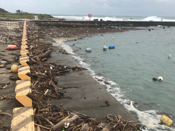 漁港內滿滿都是漂流木（記者葉永騫翻攝）