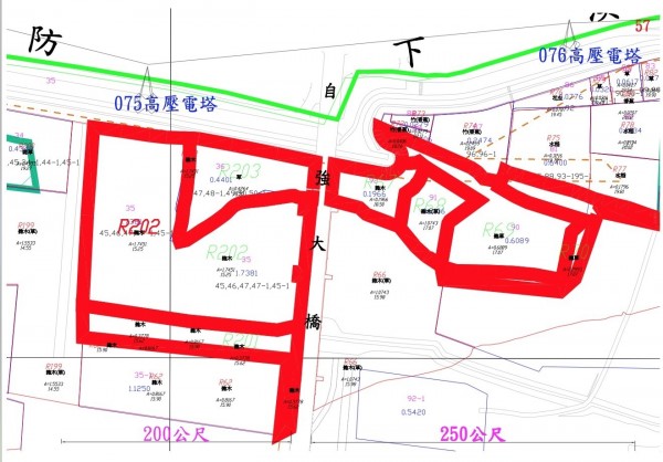 自強大橋兩側圈紅框,即是劉姓農民承租地。(第四河川局提供)