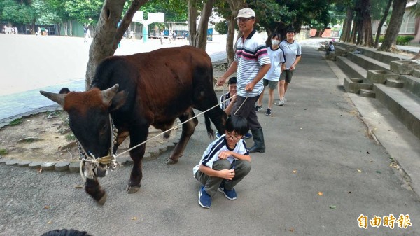 新竹市光武國中校長林茂成獲第二屆創新教育學人獎，他在學校推動的教育強調手作和生命體驗，還邀請農夫牽水牛到學校與學生上課，了解農耕機具的製作與功能。（記者洪美秀攝）