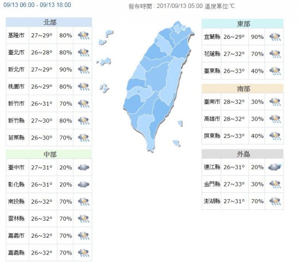 今天各地概況。(圖取自氣象局)