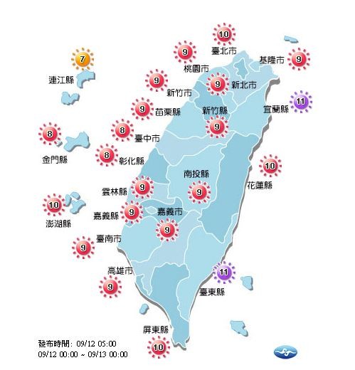 今日紫外線概況。(圖擷自中央氣象局)