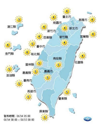 今日紫外線概況。(圖擷自中央氣象局)