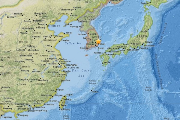 朝鮮半島東南方今(15日)下午1點37分傳出芮氏規模5.5地震,字有紀錄以來南韓第二強震。(USGS)