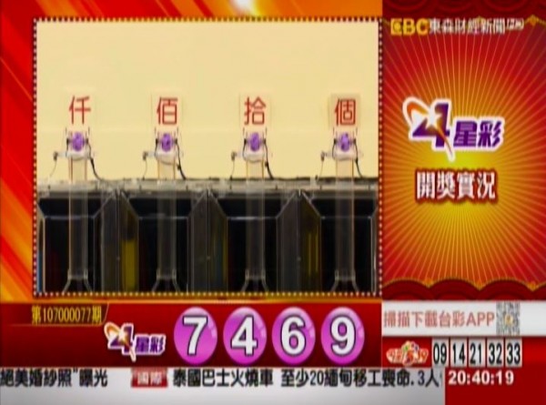 4星彩開獎獎號。(圖擷取自東森財經新聞) 4星彩開獎獎號。(圖擷取自東森財經新聞)