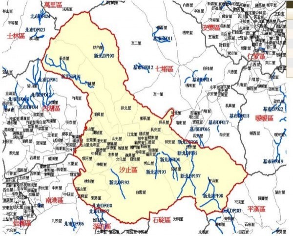 新北市萬里區溪底里、汐止區長春里、烘內里，都已發布土石流紅色警戒。（圖擷自行政院農委會水土保持局土石流防災資訊網）