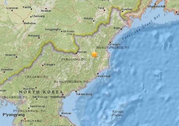北韓豐溪里核試驗場附近當地時間13日凌晨發生規模2.9地震。(圖擷取自美國地質調查局網站)