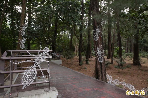 創作者：莫嘉賓／作品：一群螞蟻。合作無間的螞蟻團隊宛如辛勤工作的人們，此時此刻終於在漁光島的綠意中，覓得安適休憩的所在。（記者潘自強攝）