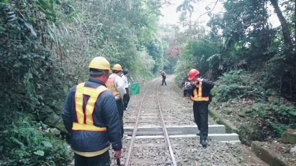 阿里山森林鐵路小火車今天下午發生出軌意外。(讀者提供)