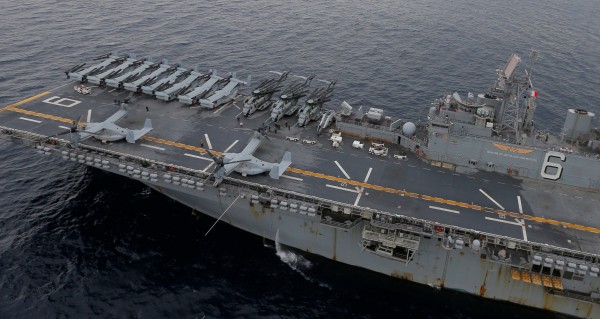 目前同樣於西太平洋上執行任務的還有兩棲攻擊艦好人理查號（見圖）。（路透）