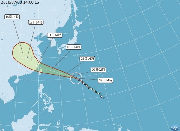 強颱瑪莉亞進逼北台灣,最快今(9日)下午就會發布海上颱風警報。台北市政府人事處表示,若風雨達到停班課標準,明(10日)中午就會確認下半天是否停班停課。(圖擷自中央氣象局網站)