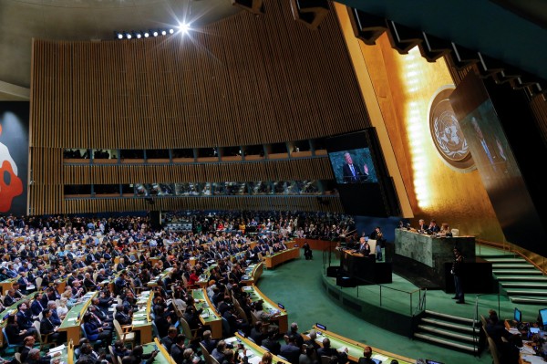 美國總統川普（Donald Trump）週二（19日）在聯合國大會開講。（路透）