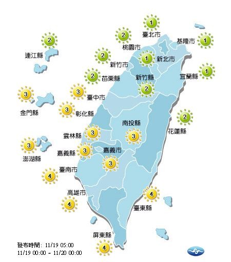 今日紫外線概況。(圖擷自中央氣象局)