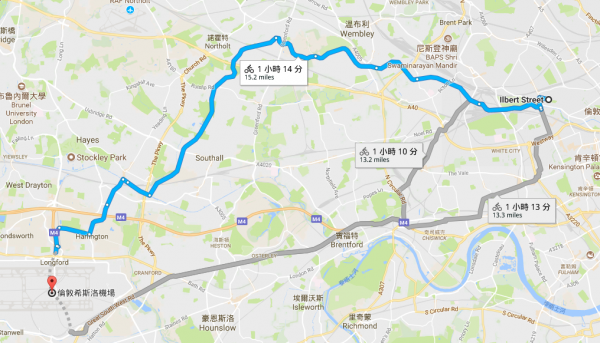路人撿到USB的伊爾伯街（Ilbert street）距離希斯洛機場（Heathrow），僅約16公里遠。（圖擷取自Google Map）