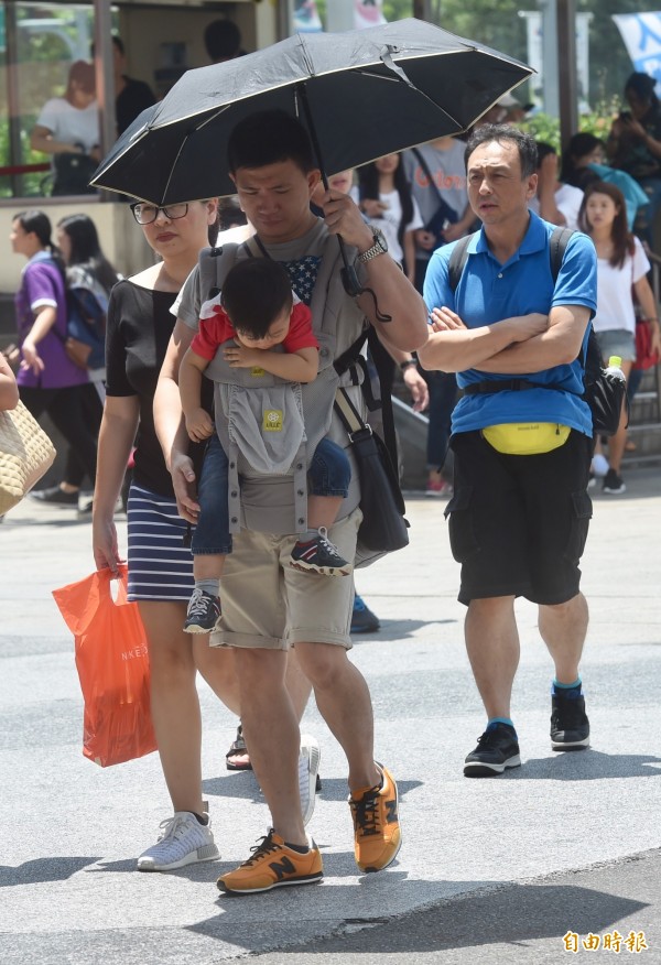 中央氣象局指出,13日各地高溫炎熱,中午大台北地區高溫已達36度,有37度高溫出現的機率。(記者簡榮豐攝)