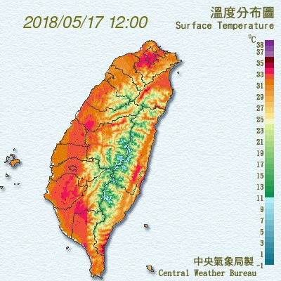 13年來新高!大武中午飆37.9度高溫。(圖擷取自中央氣象局)