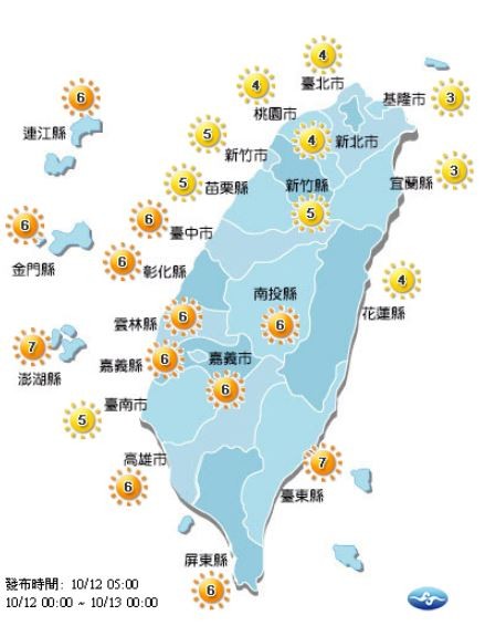 今日各地紫外線指數預報概況。(圖擷取自中央氣象局)