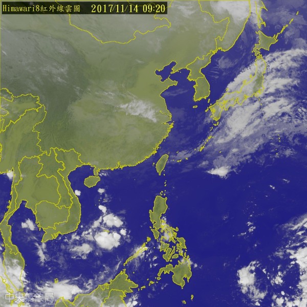 吳德榮指出,週六將有另一波東北季風及冷空氣南下,溫度驟降,週日清晨北台灣氣溫僅有14、15度左右。(圖擷取自中央氣象局)