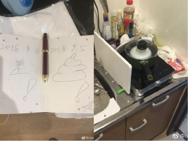 女遊客在留言簿上留下侮辱性的語言,並畫下大便的圖樣。(圖擷取自微博)