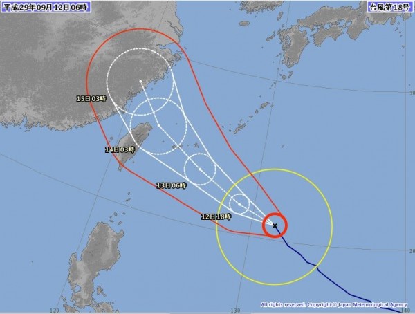 日本氣象廳也做出相同預報。（圖擷取自日本氣象廳）