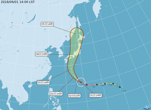 強颱「燕子」預計4日、5日影響日本的天氣。（圖擷自中央氣象局）