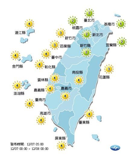 今日紫外線概況。(圖擷自中央氣象局)