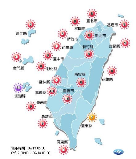 今日紫外線概況。(圖擷自中央氣象局)