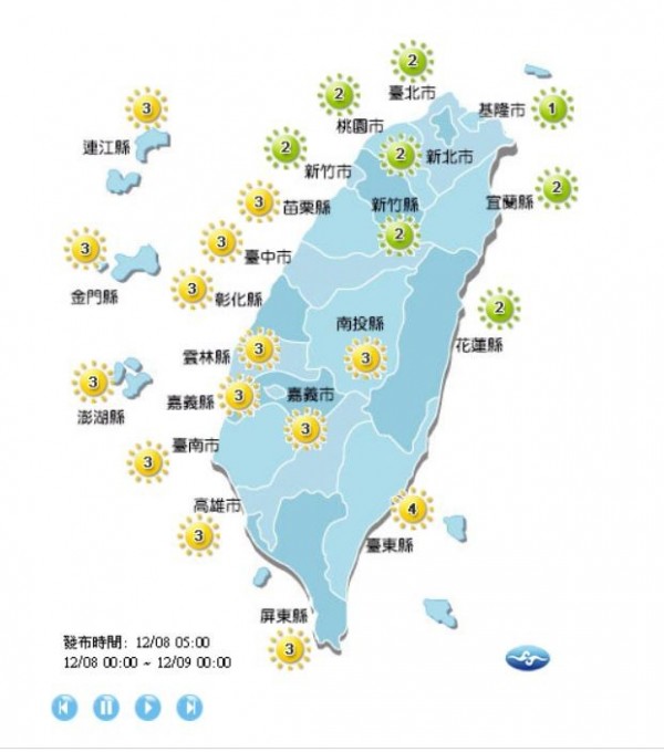 今天各地紫外線指數。(圖取自氣象局)