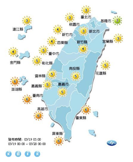 今日各地紫外線多為低至中量級。(取自氣象局網站)